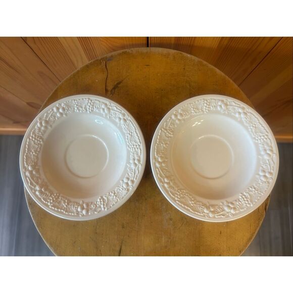 Homer Laughlin 5.75" Saucers Only White Grapes & Leaves Embossed Rim Lot of 2 (5 - Picture 1 of 5